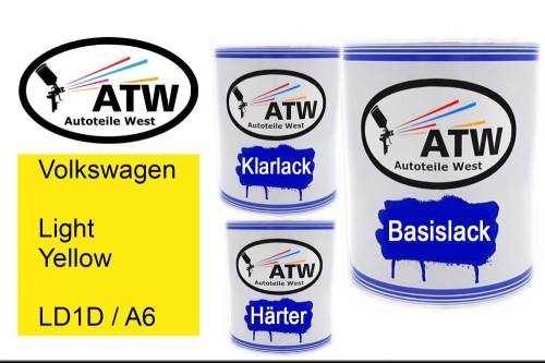 Volkswagen, Light Yellow, LD1D / A6: 1L Lackdose + 1L Klarlack + 500ml Härter - Set, von ATW Autoteile West.